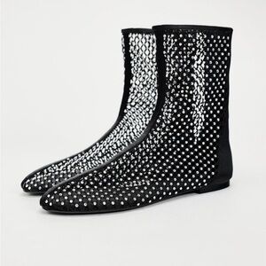 NWT Limited Edition Zara Rhinestone Embellished Black and Silver Women's Boots
